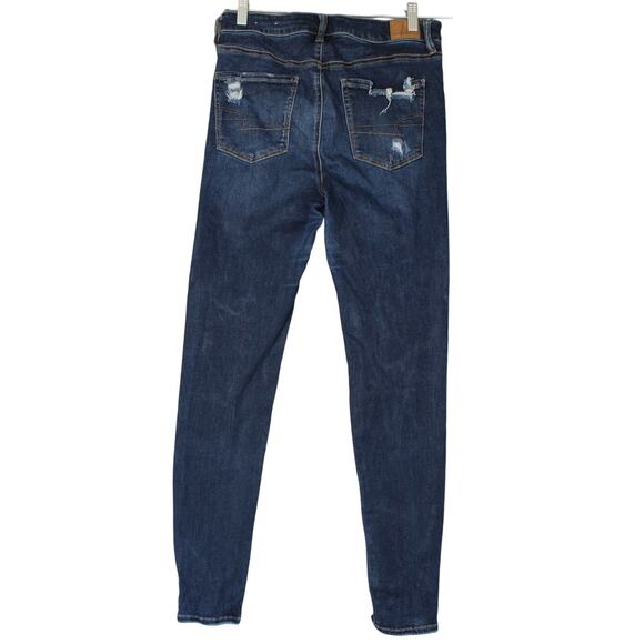 American Eagle Women's 8 Long Blue Distressed Next Level Stretch Hi Rise Jegging - Picture 7 of 8